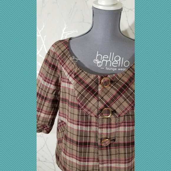 Talula Tan & Pink Checks Oversized Boxy Fit Jacket - Picture 2 of 5